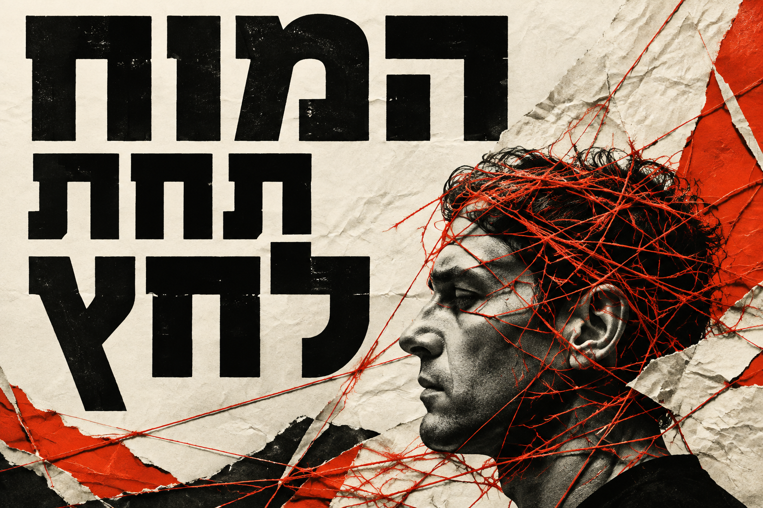 כרזת המוח תחת לחץ עם דמות וחוטים אדומים