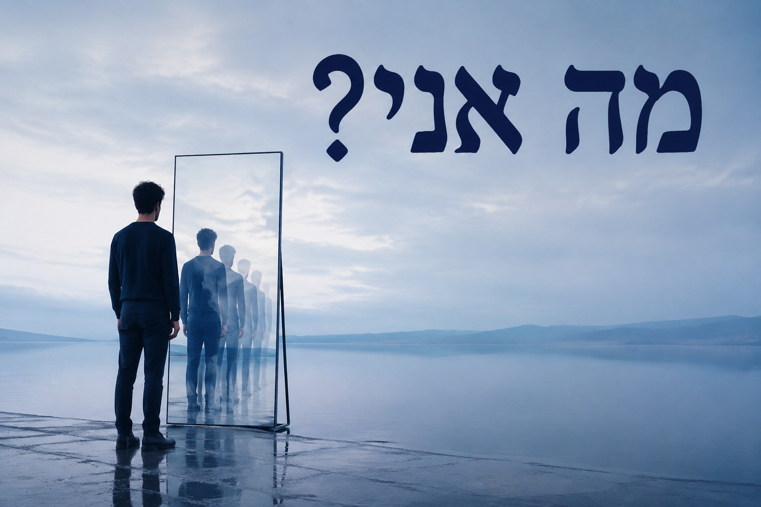 כרזת מה אני עם דמות והשתקפויות במראה
